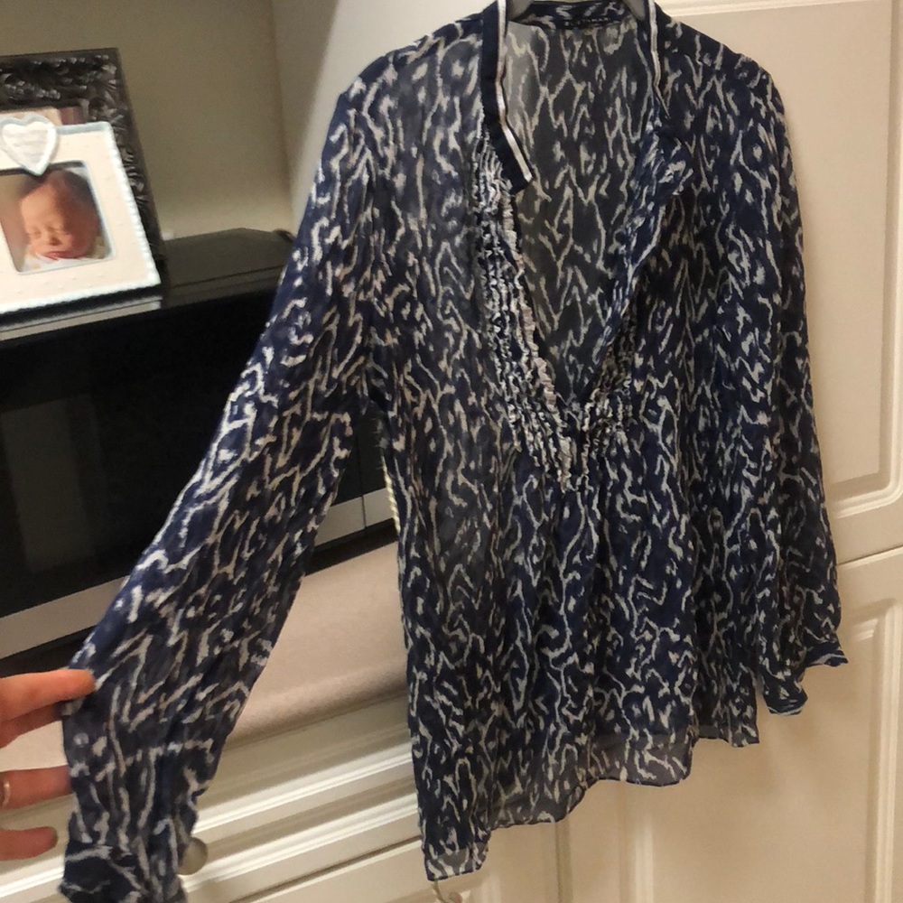 Blue and white sheer elie tahari shirt - Picture 3 of 8